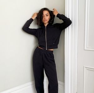 Aritzia TNA Thermal Zip Hoodie Black S